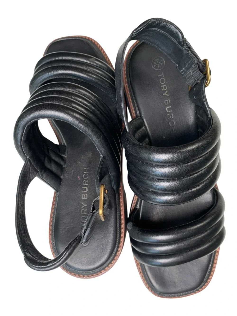 Tory Burch Kira Quilted Leather Lug Sole Slingback Sandals Size 9 Black